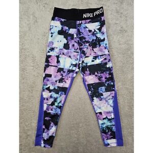 Nike Pro Dri-FIT Training Leggings Girl's Medium Purple Floral‎ Print Athletic